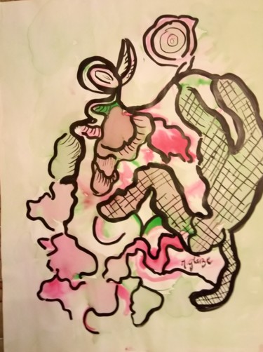Painting titled "ROSE COMME UN DOUX…" by Michele Glaize, Original Artwork, Ink
