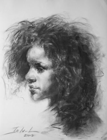 Drawing titled "Portrait young woma…" by Irina Inozemtseva-Lopes, Original Artwork, Charcoal