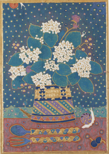 绘画 标题为“窓辺の花　紫陽花” 由Chiori Ohnaka, 原创艺术品, 颜料