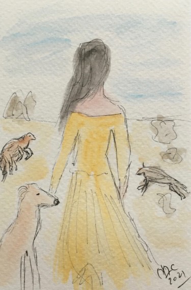 A la plage Dessin intitulée "A la plage" par Murielle Lucie Clément, Œuvre d'art originale, Aquarelle