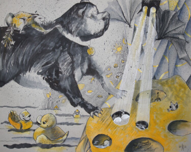 Dreams of something... yellow Peinture intitulée "Dreams of something…" par Maria Shedrina, Œuvre d'art originale, Encre