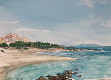 Peinture intitulée "Agde,la plage." par Michel Kulisa, Œuvre d'art originale, Aquarelle