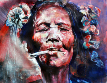 绘画 标题为“Mentawai woman” 由Bellule' Art, 原创艺术品, 丙烯 安装在木质担架架上