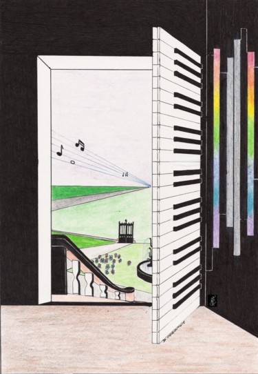 图画 标题为“N 55” 由Dominique Frampier, 原创艺术品, 圆珠笔