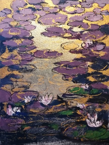 绘画 标题为“Seerosen violett” 由Olga David, 原创艺术品, 颜料 安装在木板上