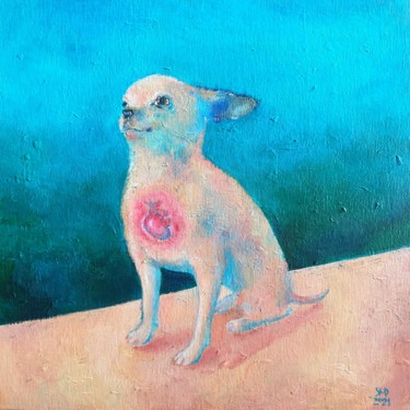 Peinture intitulée "Tiens mon coeur" par Ksenia June, Œuvre d'art originale, Acrylique Monté sur Carton