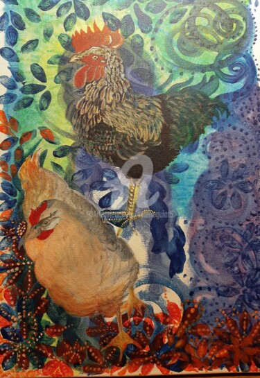 绘画 标题为“Plumes dorées” 由Valerie Guiot, 原创艺术品, 丙烯