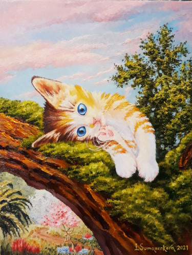 제목이 "Blue eyes in the ga…"인 미술작품 Irina Sumanenkova로, 원작, 기름 나무 들것 프레임에 장착됨
