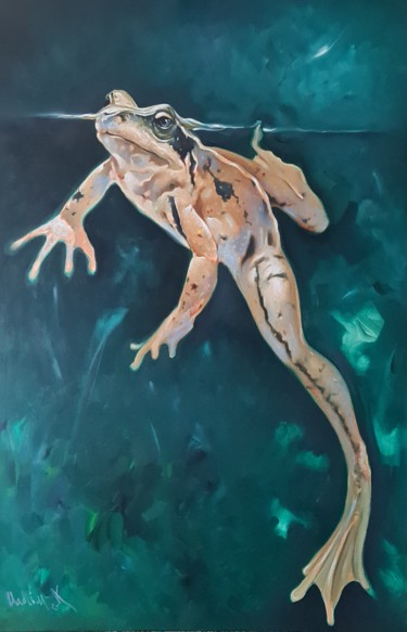 Картина под названием ",,FROG 3,," - Vadim Kovalev, Подлинное произведение искусства, Масло Установлен на Деревянная рама дл…