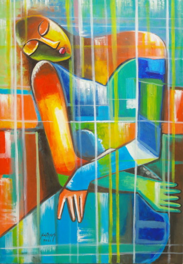 Schilderij getiteld "Abstract Motherwood" door Olaoluwa Smith, Origineel Kunstwerk, Acryl