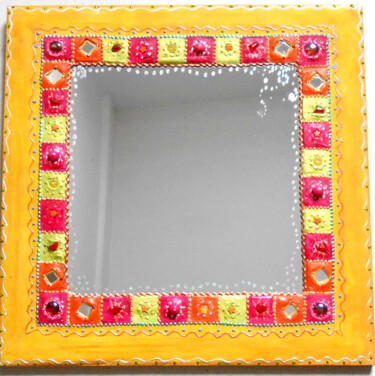 Design intitulée "miroir mural mosaïq…" par Odile Maffone Mosaïque Joyeuse, Œuvre d'art originale, Accessoires Monté sur Pan…