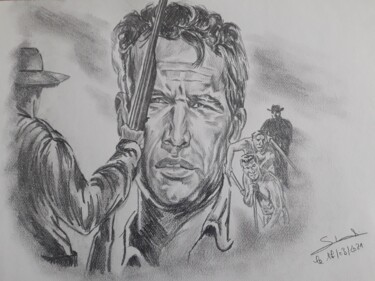 Portrait de Paul Newman réalisé au crayon Dessin intitulée "Portrait de Paul Ne…" par Gilles Staub (LeCrayonAgile), Œuvre d'art originale, Crayon