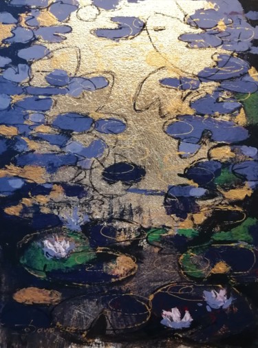 绘画 标题为“Seerosen blau” 由Olga David, 原创艺术品, 颜料 安装在木板上
