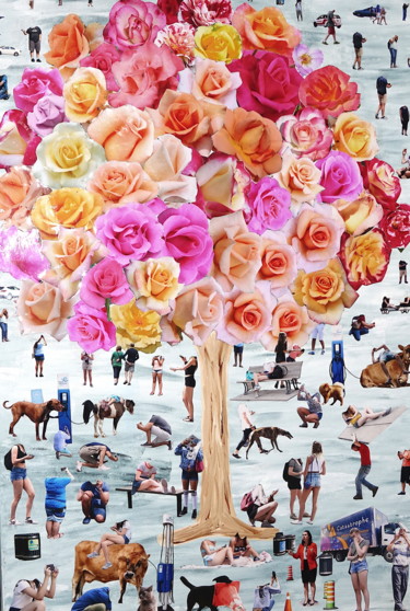 Collages intitulée "L'ère du téléphone…" par Jean-Guy Alarie, Œuvre d'art originale, Acrylique
