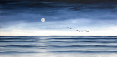 「To the moon and back」というタイトルの絵画 Mlefevreによって, オリジナルのアートワーク, アクリル ウッドストレッチャーフレームにマウント