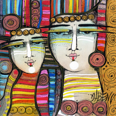 Peinture intitulée "Maman et moi" par Albena Vatcheva, Œuvre d'art originale, Huile Monté sur Châssis en bois