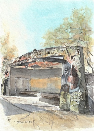 Peinture intitulée "L'INCA - SABLE" par Catherine Rossi, Œuvre d'art originale, Aquarelle