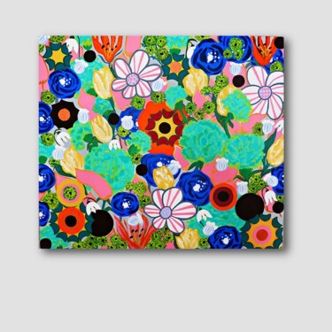 SPRING WITH CHOCOLATE DOTS - floral painting 绘画 标题为“SPRING WITH CHOCOLA…” 由Marinela Puscasu, 原创艺术品, 丙烯