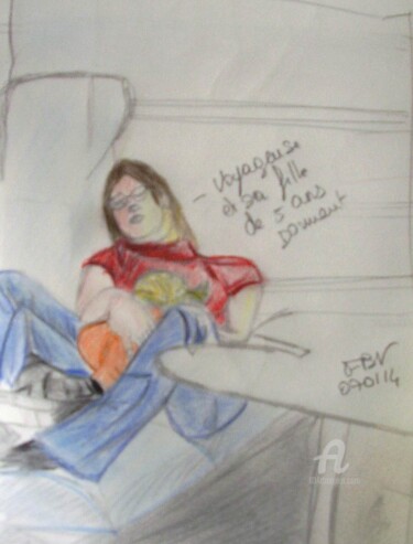 Disegno intitolato "femme et son enfant…" da Flobscnv, Opera d'arte originale, Matita