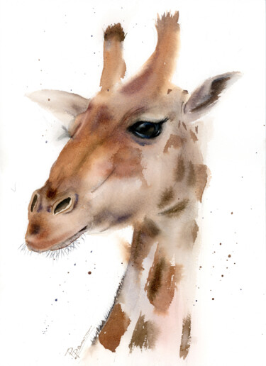 Painting titled "giraffe portrait" by Paintispassion, Original Artwork, Watercolor
