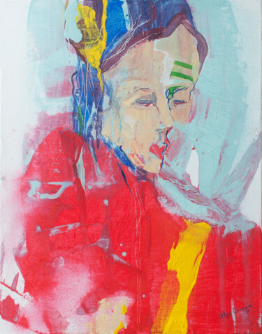 「red lips portrait」というタイトルの絵画 Olga Chertovaによって, オリジナルのアートワーク, アクリル ウッドストレッチャーフレームにマウント