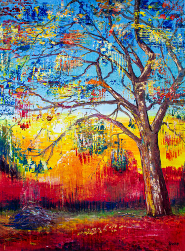 Painting titled "Autumn" by Natalia Shchipakina, Original Artwork, Oil Mounted on Wood Stretcher frame