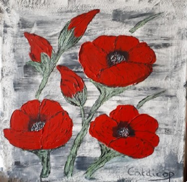 Peinture intitulée "Coquelicots Moderne…" par Catdicop, Œuvre d'art originale, Acrylique