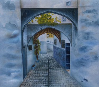 Schilderij getiteld "Chefchaouen maroc" door Hamza Rhani, Origineel Kunstwerk, Olie