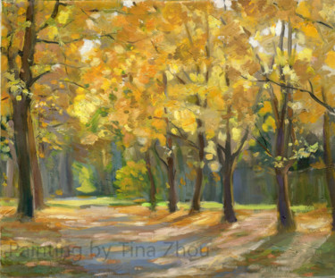 Gold Autumn Path 绘画 标题为“Gold Autumn Path” 由Tina Zhou, 原创艺术品, 油