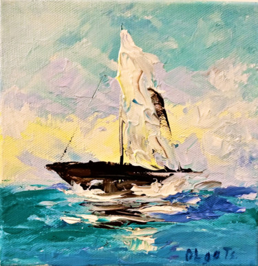 Symphony of the sea Sailboat art nautical artwork minimalist 绘画 标题为“Symphony of the sea…” 由Olga Tsyhypko, 原创艺术品, 丙烯 安装在木质担架架上