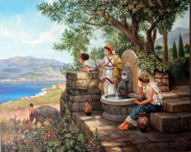 Painting titled "By the spring, Siem…" by Gennadiy Protsko, Original Artwork, Oil