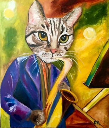 Troy saxophonist, musician, oil painting 绘画 标题为“Troy saxophonist, m…” 由Olga Koval, 原创艺术品, 油 安装在木质担架架上