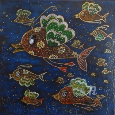 Les poissonneaux migrateurs Peinture intitulée "Les poissonneaux mi…" par Brigitte Conan (Steva), Œuvre d'art originale, Acrylique Monté sur Châssis en…