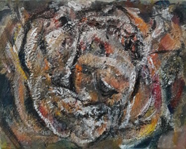 le crâne dans la main.. Peinture intitulée "le crâne dans la ma…" par Sam Keusseyan, Œuvre d'art originale, Acrylique