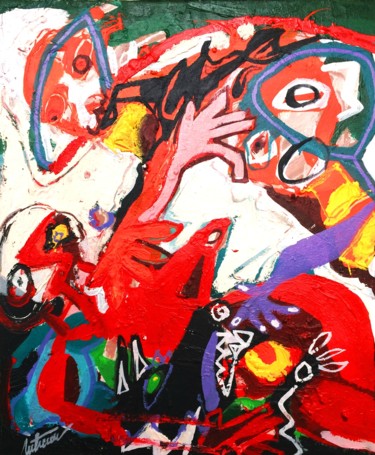 Painting titled "GUARD DOG AND INTRU…" by Trajche Chatmov (Chatma), Original Artwork, Acrylic