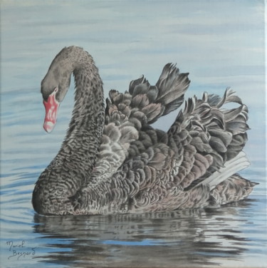 Peinture intitulée "Le Cygne noir" par Muriel Besnard, Œuvre d'art originale, Encre Monté sur Châssis en bois
