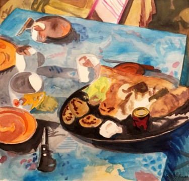绘画 标题为“La table du petit d…” 由Camille Rouschmeyer, 原创艺术品, 水彩