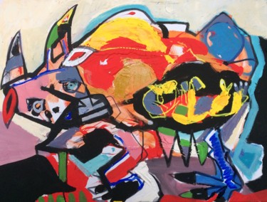 Painting titled "HOLY COW" by Trajche Chatmov (Chatma), Original Artwork, Acrylic