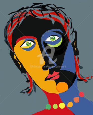Arts numériques intitulée "Visages 25" par Anne-Marie Mary, Œuvre d'art originale, Peinture numérique