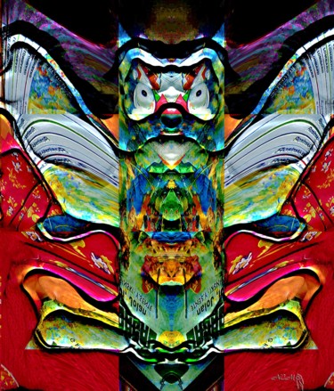 Si un jour vous croisez le fabuleux papillon à tête de chat. Peinture intitulée "Si un jour vous cro…" par Sniegourotchka, Œuvre d'art originale, Peinture numérique