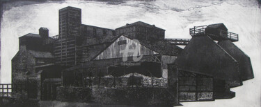 Gravures & estampes intitulée "L'usine II" par Anna Shibanova, Œuvre d'art originale, Gravure