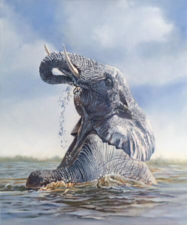 waterphant Schilderij getiteld "waterphant" door Franzart, Origineel Kunstwerk, Olie