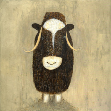 绘画 标题为“Musk Ox” 由Ventzislav Dikov, 原创艺术品, 油 安装在木质担架架上