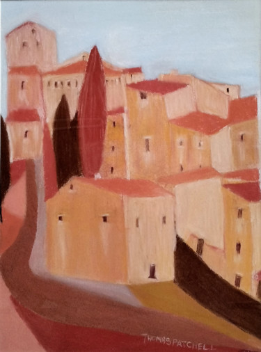 Languedoc Mountain Village 2 Peinture intitulée "Languedoc Mountain…" par Thomas Patchell, Œuvre d'art originale, Pastel