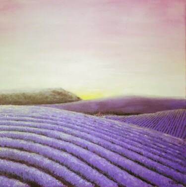 Painting titled "Campo de lavanda" by Pepe Villan, Original Artwork, Acrylic