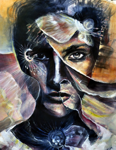 Femme aux pétales Peinture intitulée "Femme aux pétales" par Bellule' Art, Œuvre d'art originale, Acrylique Monté sur Châssis en bois