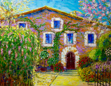 Open gate to the blooming garden. Ventallo Village Painting titled "Open gate to the bl…" by Natalia Shchipakina, Original Artwork, Oil Mounted on Wood Stretcher frame