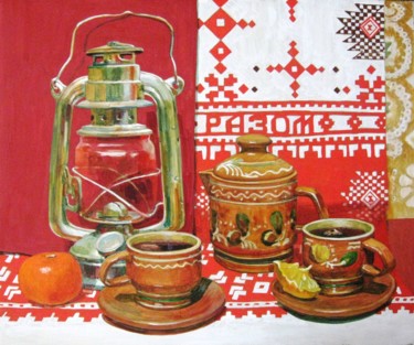 Painting titled ""Натюрморт с лампой"" by Sergei Zozulia, Original Artwork, Gouache