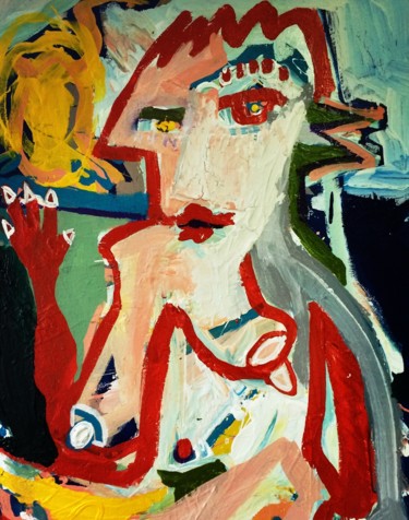 Painting titled "Hello" by Trajche Chatmov (Chatma), Original Artwork, Acrylic Mounted on Wood Stretcher frame