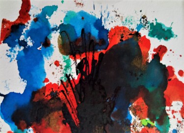 Painting titled "Bleuets et coquelic…" by Dominique Jolivet, Original Artwork, Watercolor